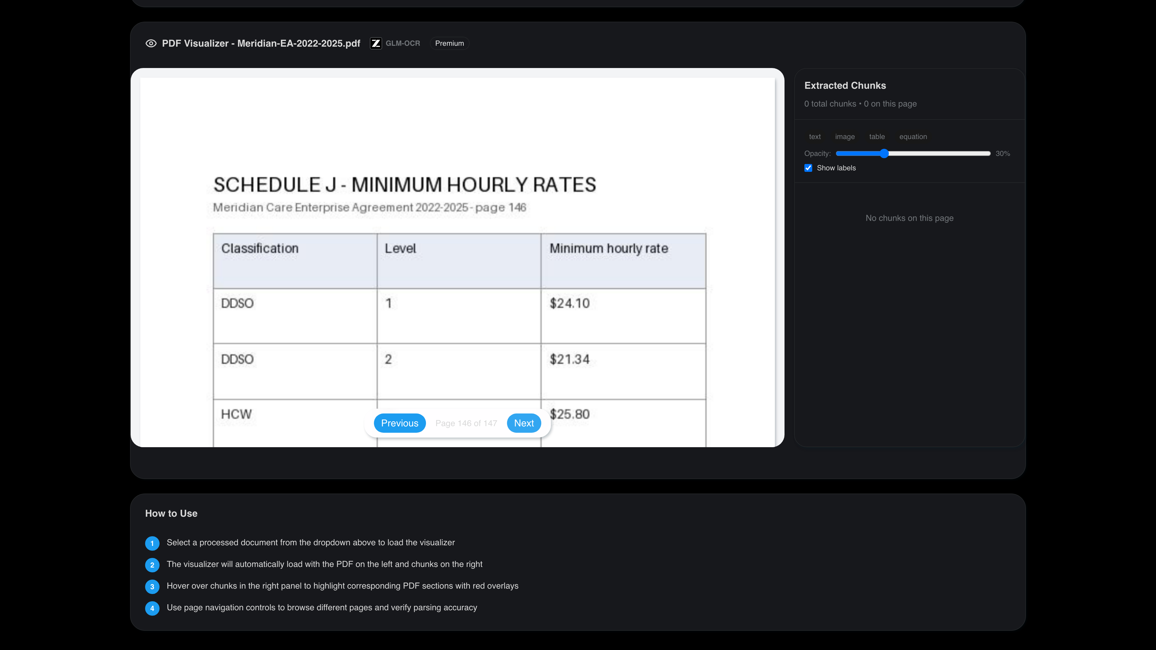Certant PDF viewer on page 146 of 147, Schedule J minimum hourly rates, DDSO 2 at $21.34